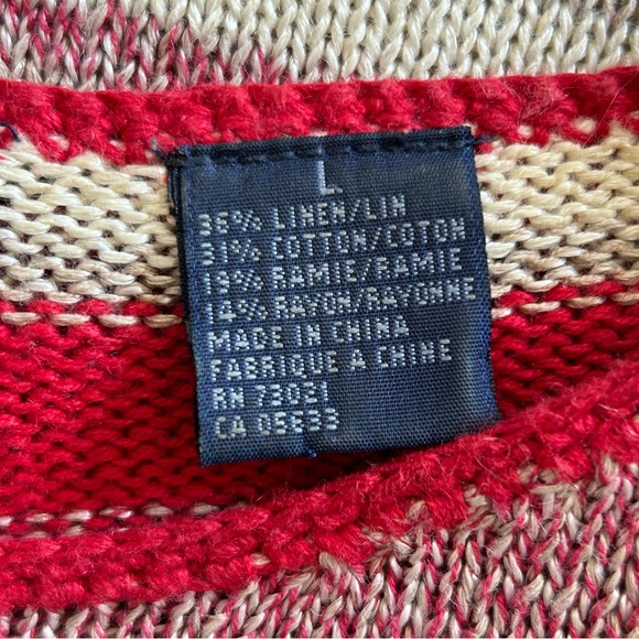 Catherine Stewart for Belle Point 3/4 Sleeve Striped Linen Blend Sweater Sz L - Picture 4 of 6